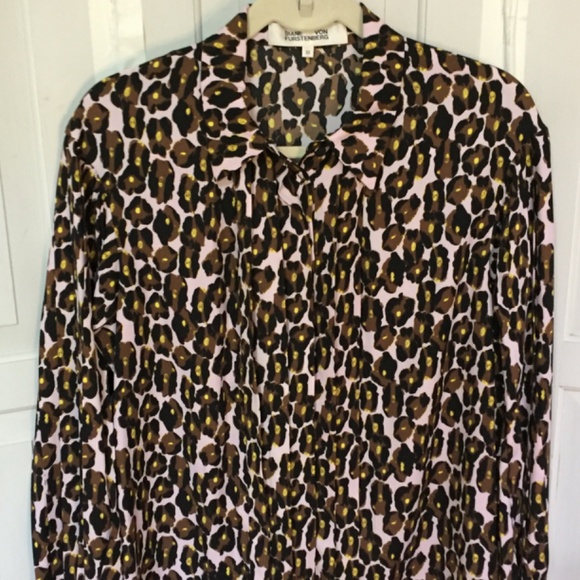 Diane Von Furstenberg Leopard Print Blouse - Brown and Pink - Picture 2 of 16
